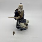 Vintage Shiwan Mudman Chinese Pottery Figurine Statue Seated Man Fishing