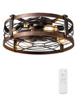 Edishine Pre-assembled Ceiling Fan With Light   Remote 21  Flush Mount Farmhouse