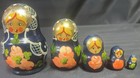 Vintage Russian Matryoshka Nesting Dolls 5pc Blue Floral Hand Painted Wooden