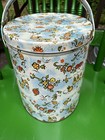 Vintage Oval Tin 2-handled Basket Sewing Box 50 60 70s Flower Mcm Large 