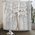 Fantastic White Flowers Shower Curtain Bathroom Curtain With Bath Rug Carpet Set