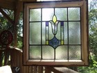Old English Leaded Stained Glass Window Stunning Colors  21 1 2   W X  22   T