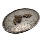 Vintage Sterling Silver Rodeo Calf Cutting Western Cowboy Belt Buckle