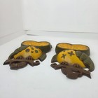 Vintage Sexton Owl Wall Art Plaques Pair 1970 Cast Metal Avocado Green Yellow