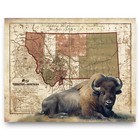 Vintage Montana State Map Art Print Bison Buffalo Artwork Poster Wall Decor Gift