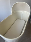 Vintage Woven Wicker Baby Bassinet   Basket With Canopy   Folding Rolling Legs