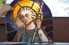 Antique 19thc Stained Glass Window Panel Saint George Religious Rare