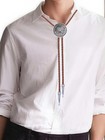 Men s Bolo Tie Silver Brown Leather Bolo Tie For Men Western Cowboy Leather N   