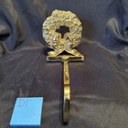 Vintage Brass Wreath Christmas Stocking Holder Long Arm For Mantle 3d Heavy D1