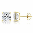 14k Real Solid Yellow Gold Princess-cut Square Cz Stud Earrings Pushback 3mm-8mm