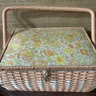 Vintage Dritz Wicker Sewing Basket Box W  Handle floral Top  Insert   Supplies 
