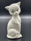 Vintage Cat Figurine Mcm Retro Ceramic White Cat Green Eyes Kitten Kitty Siamese