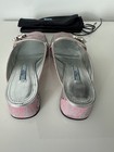 Prada Brocade Mules Metallic Fabric Pink silver Slip On Crystal Buckle Size 7 5