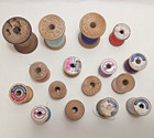 Lot Of 16 Wood Wooden Sewing Thread Spools Crafts Hobby Assorted Sizes Colors