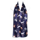 Equestrian Horse Racing Chiffon Satin Scarf Navy