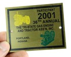 2001 Tri State Gas   Engine Tractor Show Brass Plate Plaque Sign Hit Miss Motor