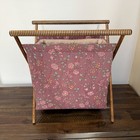 Vtg Yarn Sewing Caddy Holder Foldable Quilted Fabric Wood Crochet Knit