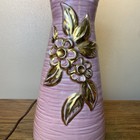 Vtg 1950s Mcm Gold Flowers Atomic Pink Glazed Ceramic Table Lamp Base Works