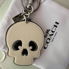 New    Tags  Coach Leather Bag Charm Skull Key Chain Key Ring Ivory Chalk Black
