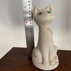 Sand Cast Sandy Finish Cat Figurine W Blue Glass Eyes Signed Ceramic Stoneware