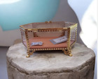 Antique Style  Beveled Glass Gold Filigre Footed Jewelry Dresser Trinket Box New