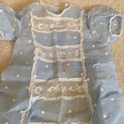Vintage 50s Swiss Dot Toddler Dress Girls Blue Lace Trim Sheer Ruffle Long  