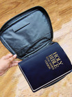 Black Genuine Leather Bible Cover Case Zipper Organizer Carry Handle Book Holder