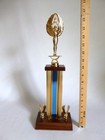 Vintage 17    Winged Victory Trophy Not Engraved Heavy Gold Metal   Wood Pre-owned