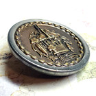 Large Antique Tinted Brass Autumn Harvest Basket Picture Button   Under 1-3 8 