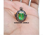 Emerald Gemstone Statement Ring  Rose Cut Diamond  925 Sterling Silver Rings