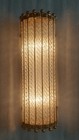 Pair Vintage Old Art Deco Brass   Glass Rod Ship Light Fixture Wall Sconces Lamp