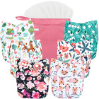 Washable Reusable Baby Cloth Pocket Diapers 6 Pack   6 Bamboo Inserts  with 1 We