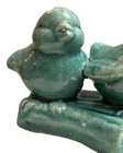 Whimsical Vintage Ceramic Crackled Three Teal Blue Birds Pottery Sculpture