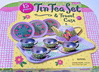 Schylling Toy Tea Set Metal Fun Pink   Green W Flowers 15 Piece Set  serves 4 