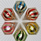 Lot Vtg Glass Glitter Pictured Spiral Striped Color Ball Christmas Ornaments
