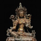 8   Old Tibet Pure Bronze Gilt Green Tara Mahayana Enlightenment Goddess Buddha