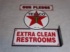 Vintage Texaco Our Pledge Clean Restrooms 11 3 4  Metal Gasoline Oil Flange Sign