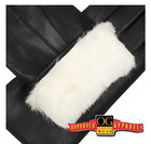 Mens Premium White Rabbit Fur Lined Genuine Soft  Lambskin Leather Gloves