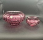 Pilgrim Cranberry Glass Bowl Vases Ribbed Set Of Two Vintage Mid Century
