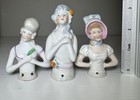 Vintage Porcelain Half Dolls Germany Japan Pin Cushion Brush Broom - Lot Of 3