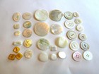 Antique Vintage Button Lot 33 Carved Shell Most Pale Varied Shanks Sew On