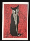 Kiyoshi Saito Famous Cat Image On Postcard Steady Gaze