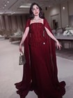 Mermaid Prom Dresses Burgndy Long Sleeve Evening Dresses Pleated Party Gowns