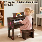 Brown Wood 37 Keys Kids Digital Piano Keyboard Toys With Stool  Stickers  Cover