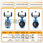 6   Double Acting Pneumatic Dn150mm Wafer Type Butterfly Valve With Epdm Sealing