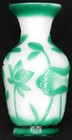 Antique Vintage Chinese Qing Republic Per  Peking Glass Green White Vase Flowers