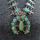 Old Pawn 1940s Sterling Silver Turquoise Squash Blossom Necklace   Earrings Set