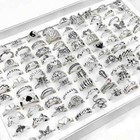 Wholesale 100 Antique Silver Mixed Vintage Rings Bulk Metal Gothic Jewelry Lots