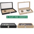 Wooden Jewelry Display Case Organizer Glass Lid Pad divider Insert Black burlap