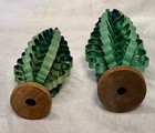 Set Of 2 Vintage Traditional German Erzgebirge Region Wood Chip Tree Figurines